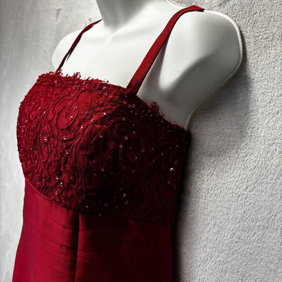 Talbots Silk Blend Beaded Dress Womens 10 Red Empire Waist Holiday Party - Picture 9 of 11